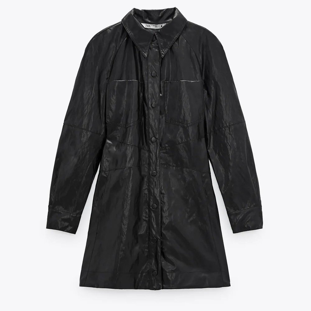 ZARA NEW FAUX LEATHER MINI DRESS BLACK